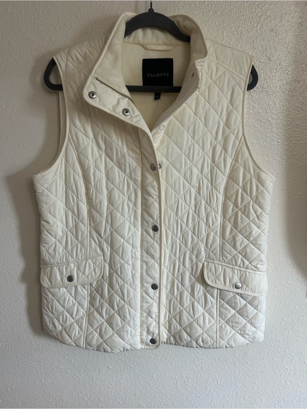 Talbots Fleece Lined Quilted Vest Cream White Womens Size L